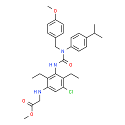ChemSpider 2D Image | Methyl N-(5-chloro-2,4-diethyl-3-{[(4-isopropylphenyl)(4-methoxybenzyl)carbamoyl]amino}phenyl)glycinate | C31H38ClN3O4