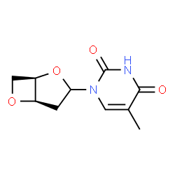ChemSpider 2D Image | 1-(3,5-Anhydro-2-deoxy-D-threo-pentofuranosyl)-5-methyl-2,4(1H,3H)-pyrimidinedione | C10H12N2O4