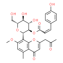 ChemSpider 2D Image | (1S)-1,5-Anhydro-2-O-[(2Z)-3-(4-hydroxyphenyl)-2-propenoyl]-1-[7-methoxy-5-methyl-4-oxo-2-(2-oxopropyl)-4H-chromen-8-yl]-D-glucitol | C29H30O11