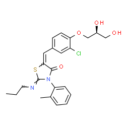 ChemSpider 2D Image | (2Z,5E)-5-{3-Chloro-4-[(2S)-2,3-dihydroxypropoxy]benzylidene}-3-(2-methylphenyl)-2-(propylimino)-1,3-thiazolidin-4-one | C23H25ClN2O4S