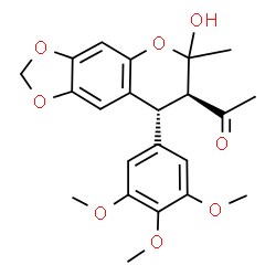 ChemSpider 2D Image | 1-[(7R,8R)-6-Hydroxy-6-methyl-8-(3,4,5-trimethoxyphenyl)-7,8-dihydro-6H-[1,3]dioxolo[4,5-g]chromen-7-yl]ethanone | C22H24O8