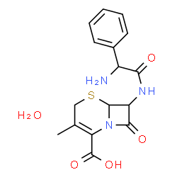 ChemSpider 2D Image | 7-{[Amino(phenyl)acetyl]amino}-3-methyl-8-oxo-5-thia-1-azabicyclo[4.2.0]oct-2-ene-2-carboxylic acid hydrate (1:1) | C16H19N3O5S