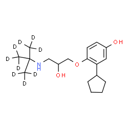ChemSpider 2D Image | 3-Cyclopentyl-4-(2-hydroxy-3-{[2-(~2~H_3_)methyl(~2~H_6_)-2-propanyl]amino}propoxy)phenol | C18H20D9NO3