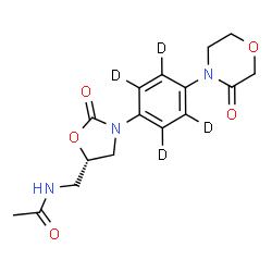 ChemSpider 2D Image | N-({(5S)-2-Oxo-3-[4-(3-oxo-4-morpholinyl)(~2~H_4_)phenyl]-1,3-oxazolidin-5-yl}methyl)acetamide | C16H15D4N3O5