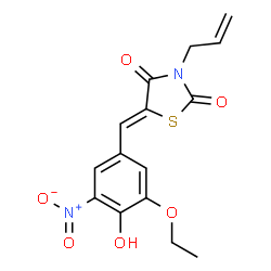 ChemSpider 2D Image | (5Z)-3-Allyl-5-(3-ethoxy-4-hydroxy-5-nitrobenzylidene)-1,3-thiazolidine-2,4-dione | C15H14N2O6S