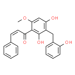 ChemSpider 2D Image | (2Z)-1-[2,4-Dihydroxy-3-(2-hydroxybenzyl)-6-methoxyphenyl]-3-phenyl-2-propen-1-one | C23H20O5