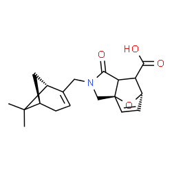 ChemSpider 2D Image | (1R,7S)-3-{[(1S,5R)-6,6-Dimethylbicyclo[3.1.1]hept-2-en-2-yl]methyl}-4-oxo-10-oxa-3-azatricyclo[5.2.1.0~1,5~]dec-8-ene-6-carboxylic acid | C19H23NO4