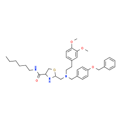ChemSpider 2D Image | 2-({[4-(Benzyloxy)benzyl][2-(3,4-dimethoxyphenyl)ethyl]amino}methyl)-N-hexyl-1,3-thiazolidine-4-carboxamide | C35H47N3O4S