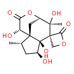 ChemSpider 2D Image | (1R,2S,4S,5S,6R,7S,11S)-4,5,7,11-Tetrahydroxy-2,7-dimethyl-10H-spiro[9-oxatricyclo[6.3.1.0~1,5~]dodecane-6,3'-oxetane]-2',10-dione | C15H20O8