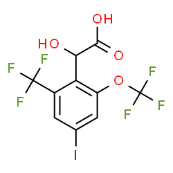 ChemSpider 2D Image | Hydroxy[4-iodo-2-(trifluoromethoxy)-6-(trifluoromethyl)phenyl]acetic acid | C10H5F6IO4