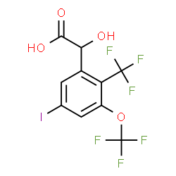 ChemSpider 2D Image | Hydroxy[5-iodo-3-(trifluoromethoxy)-2-(trifluoromethyl)phenyl]acetic acid | C10H5F6IO4