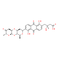ChemSpider 2D Image | (3S)-4-{6-[(2R,4aR,5aS,9S,9aS,10aS)-2,9-Dimethyl-3-oxooctahydro-2H,5aH-dipyrano[2,3-b:4',3'-e][1,4]dioxin-7-yl]-1,5-dihydroxy-9,10-dioxo-9,10-dihydro-2-anthracenyl}-3-hydroxy-3-methylbutanoic acid (no
n-preferred name) | C31H32O12