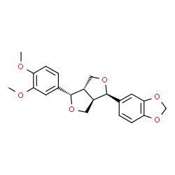 ChemSpider 2D Image | 5-[(1R,3aS,4S,6aR)-4-(3,4-Dimethoxyphenyl)tetrahydro-1H,3H-furo[3,4-c]furan-1-yl]-1,3-benzodioxole | C21H22O6