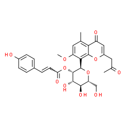 ChemSpider 2D Image | (1R)-1,5-Anhydro-2-O-[(2E)-3-(4-hydroxyphenyl)-2-propenoyl]-1-[7-methoxy-5-methyl-4-oxo-2-(2-oxopropyl)-4H-chromen-8-yl]-D-mannitol | C29H30O11