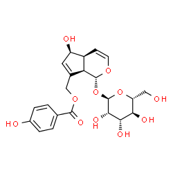 ChemSpider 2D Image | [(1R,4aS,5S,7aR)-5-Hydroxy-1-(alpha-D-mannopyranosyloxy)-1,4a,5,7a-tetrahydrocyclopenta[c]pyran-7-yl]methyl 4-hydroxybenzoate | C22H26O11