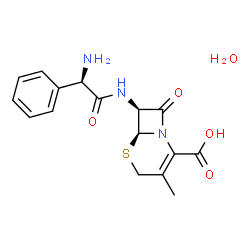 ChemSpider 2D Image | (6S,7S)-7-{[(2R)-2-Amino-2-phenylacetyl]amino}-3-methyl-8-oxo-5-thia-1-azabicyclo[4.2.0]oct-2-ene-2-carboxylic acid hydrate (1:1) | C16H19N3O5S