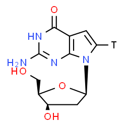 ChemSpider 2D Image | 2-Amino-7-(2-deoxy-beta-D-threo-pentofuranosyl)(6-~3~H)-3,7-dihydro-4H-pyrrolo[2,3-d]pyrimidin-4-one | C11H13TN4O4