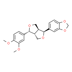 ChemSpider 2D Image | 5-[(1S,3aR,4R,6aS)-4-(3,4-Dimethoxyphenyl)tetrahydro-1H,3H-furo[3,4-c]furan-1-yl]-1,3-benzodioxole | C21H22O6