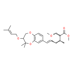 ChemSpider 2D Image | Methyl (2E,3Z,5E)-6-{4,4-dimethyl-3-[(3-methyl-2-buten-1-yl)oxy]-3,4-dihydro-2H-1,5-benzodioxepin-7-yl}-2-(methoxymethylene)-3-methyl-3,5-hexadienoate | C26H34O6