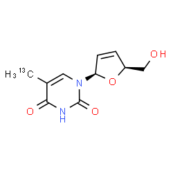 ChemSpider 2D Image | 1-[(2R,5S)-5-(Hydroxymethyl)-2,5-dihydro-2-furanyl]-5-(~13~C)methyl-2,4(1H,3H)-pyrimidinedione | C913CH12N2O4