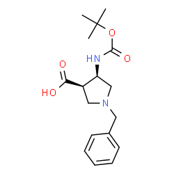 ChemSpider 2D Image | (3R,4R)-1-Benzyl-4-({[(2-methyl-2-propanyl)oxy]carbonyl}amino)-3-pyrrolidinecarboxylic acid | C17H24N2O4