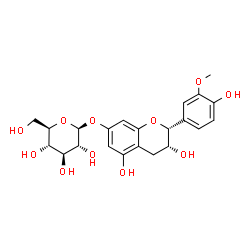 ChemSpider 2D Image | (2R,3R)-3,5-Dihydroxy-2-(4-hydroxy-3-methoxyphenyl)-3,4-dihydro-2H-chromen-7-yl beta-D-glucopyranoside | C22H26O11
