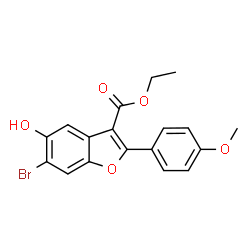 ChemSpider 2D Image | Ethyl 6-bromo-5-hydroxy-2-(4-methoxyphenyl)-1-benzofuran-3-carboxylate | C18H15BrO5