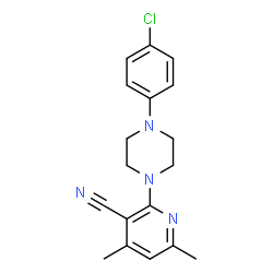 ChemSpider 2D Image | 2-[4-(4-Chlorophenyl)-1-piperazinyl]-4,6-dimethylnicotinonitrile | C18H19ClN4