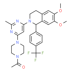 ChemSpider 2D Image | 1-[4-(6-{6,7-Dimethoxy-1-[4-(trifluoromethyl)phenyl]-3,4-dihydro-2(1H)-isoquinolinyl}-2-methyl-4-pyrimidinyl)-1-piperazinyl]ethanone | C29H32F3N5O3