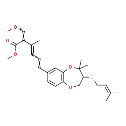 ChemSpider 2D Image | Methyl (2Z,3E,5E)-6-{4,4-dimethyl-3-[(3-methyl-2-buten-1-yl)oxy]-3,4-dihydro-2H-1,5-benzodioxepin-7-yl}-2-(methoxymethylene)-3-methyl-3,5-hexadienoate | C26H34O6