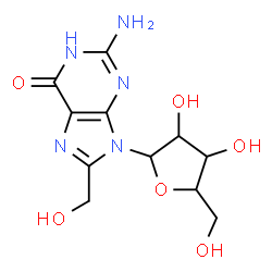ChemSpider 2D Image | 2-Amino-8-(hydroxymethyl)-9-pentofuranosyl-1,9-dihydro-6H-purin-6-one | C11H15N5O6