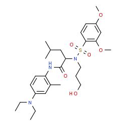 ChemSpider 2D Image | N-[4-(Diethylamino)-2-methylphenyl]-N~2~-[(2,4-dimethoxyphenyl)sulfonyl]-N~2~-(3-hydroxypropyl)leucinamide | C28H43N3O6S