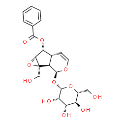 ChemSpider 2D Image | (1aS,1bR,2S,5aR,6R,6aR)-1a-(Hydroxymethyl)-2-(beta-D-mannopyranosyloxy)-1a,1b,2,5a,6,6a-hexahydrooxireno[4,5]cyclopenta[1,2-c]pyran-6-yl benzoate | C22H26O11