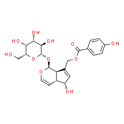 ChemSpider 2D Image | [(1S,4aR,5R,7aR)-1-(beta-D-Galactopyranosyloxy)-5-hydroxy-1,4a,5,7a-tetrahydrocyclopenta[c]pyran-7-yl]methyl 4-hydroxybenzoate | C22H26O11
