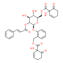 ChemSpider 2D Image | 2-({6-O-[(1-Hydroxy-6-oxo-2-cyclohexen-1-yl)carbonyl]-2-O-[(2E)-3-phenyl-2-propenoyl]-beta-D-glucopyranosyl}oxy)benzyl 1-hydroxy-6-oxo-2-cyclohexene-1-carboxylate | C36H36O14