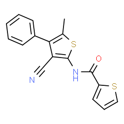 ChemSpider 2D Image | N-(3-Cyano-5-methyl-4-phenyl-2-thienyl)-2-thiophenecarboxamide | C17H12N2OS2