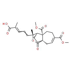 ChemSpider 2D Image | (2E,4E)-5-[(1R,7S,8R,9R)-4,7-Bis(methoxycarbonyl)-9-methyl-11-oxo-10-oxatricyclo[6.3.2.0~1,7~]tridec-3-en-9-yl]-2-methyl-2,4-pentadienoic acid | C23H28O8