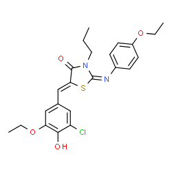 ChemSpider 2D Image | (2E,5Z)-5-(3-Chloro-5-ethoxy-4-hydroxybenzylidene)-2-[(4-ethoxyphenyl)imino]-3-propyl-1,3-thiazolidin-4-one | C23H25ClN2O4S