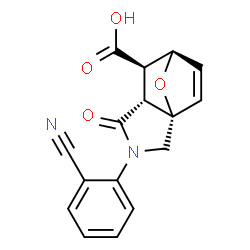 ChemSpider 2D Image | (1S,5R,6R,7R)-3-(2-Cyanophenyl)-4-oxo-10-oxa-3-azatricyclo[5.2.1.0~1,5~]dec-8-ene-6-carboxylic acid | C16H12N2O4