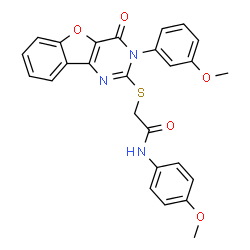 ChemSpider 2D Image | N-(4-Methoxyphenyl)-2-{[3-(3-methoxyphenyl)-4-oxo-3,4-dihydro[1]benzofuro[3,2-d]pyrimidin-2-yl]sulfanyl}acetamide | C26H21N3O5S