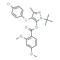 ChemSpider 2D Image | 4-[(4-Chlorophenyl)sulfanyl]-3-methyl-1-(2-methyl-2-propanyl)-1H-pyrazol-5-yl 2,4-dimethoxybenzoate | C23H25ClN2O4S