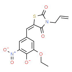 ChemSpider 2D Image | 4-[(E)-(3-Allyl-2,4-dioxo-1,3-thiazolidin-5-ylidene)methyl]-2-ethoxy-6-nitrophenolate | C15H13N2O6S
