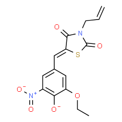 ChemSpider 2D Image | 4-[(Z)-(3-Allyl-2,4-dioxo-1,3-thiazolidin-5-ylidene)methyl]-2-ethoxy-6-nitrophenolate | C15H13N2O6S