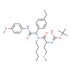 ChemSpider 2D Image | 2-Methyl-2-propanyl {1-[{1-(4-ethylphenyl)-2-[(4-methoxyphenyl)amino]-2-oxoethyl}(pentyl)amino]-4-(methylsulfanyl)-1-oxo-2-butanyl}carbamate | C32H47N3O5S