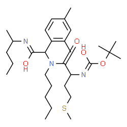 ChemSpider 2D Image | 2-Methyl-2-propanyl [1-{[1-(2,4-dimethylphenyl)-2-oxo-2-(2-pentanylamino)ethyl](pentyl)amino}-4-(methylsulfanyl)-1-oxo-2-butanyl]carbamate | C30H51N3O4S