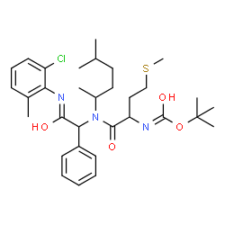 ChemSpider 2D Image | 2-Methyl-2-propanyl {1-[{2-[(2-chloro-6-methylphenyl)amino]-2-oxo-1-phenylethyl}(5-methyl-2-hexanyl)amino]-4-(methylsulfanyl)-1-oxo-2-butanyl}carbamate | C32H46ClN3O4S
