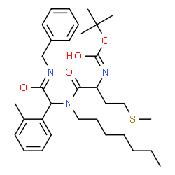 ChemSpider 2D Image | 2-Methyl-2-propanyl [1-{[2-(benzylamino)-1-(2-methylphenyl)-2-oxoethyl](heptyl)amino}-4-(methylsulfanyl)-1-oxo-2-butanyl]carbamate | C33H49N3O4S