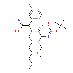 ChemSpider 2D Image | 2-Methyl-2-propanyl [1-(heptyl{2-[(2-methyl-2-propanyl)amino]-2-oxo-1-(3-vinylphenyl)ethyl}amino)-4-(methylsulfanyl)-1-oxo-2-butanyl]carbamate | C31H51N3O4S