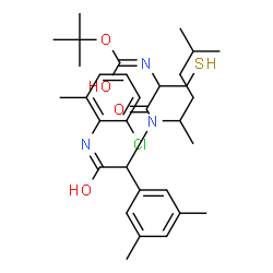 ChemSpider 2D Image | 2-Methyl-2-propanyl {1-[{2-[(2-chloro-6-methylphenyl)amino]-1-(3,5-dimethylphenyl)-2-oxoethyl}(5-methyl-2-hexanyl)amino]-1-oxo-3-sulfanyl-2-propanyl}carbamate | C32H46ClN3O4S