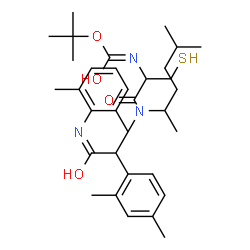 ChemSpider 2D Image | 2-Methyl-2-propanyl {1-[{1-(2,4-dimethylphenyl)-2-[(2,6-dimethylphenyl)amino]-2-oxoethyl}(5-methyl-2-hexanyl)amino]-1-oxo-3-sulfanyl-2-propanyl}carbamate | C33H49N3O4S